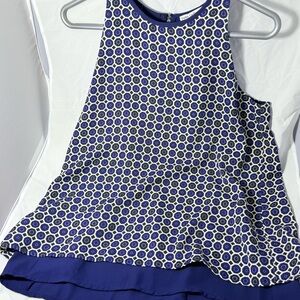 Dalia Collection Asymmetrical Tiered Blue and White Tank Top